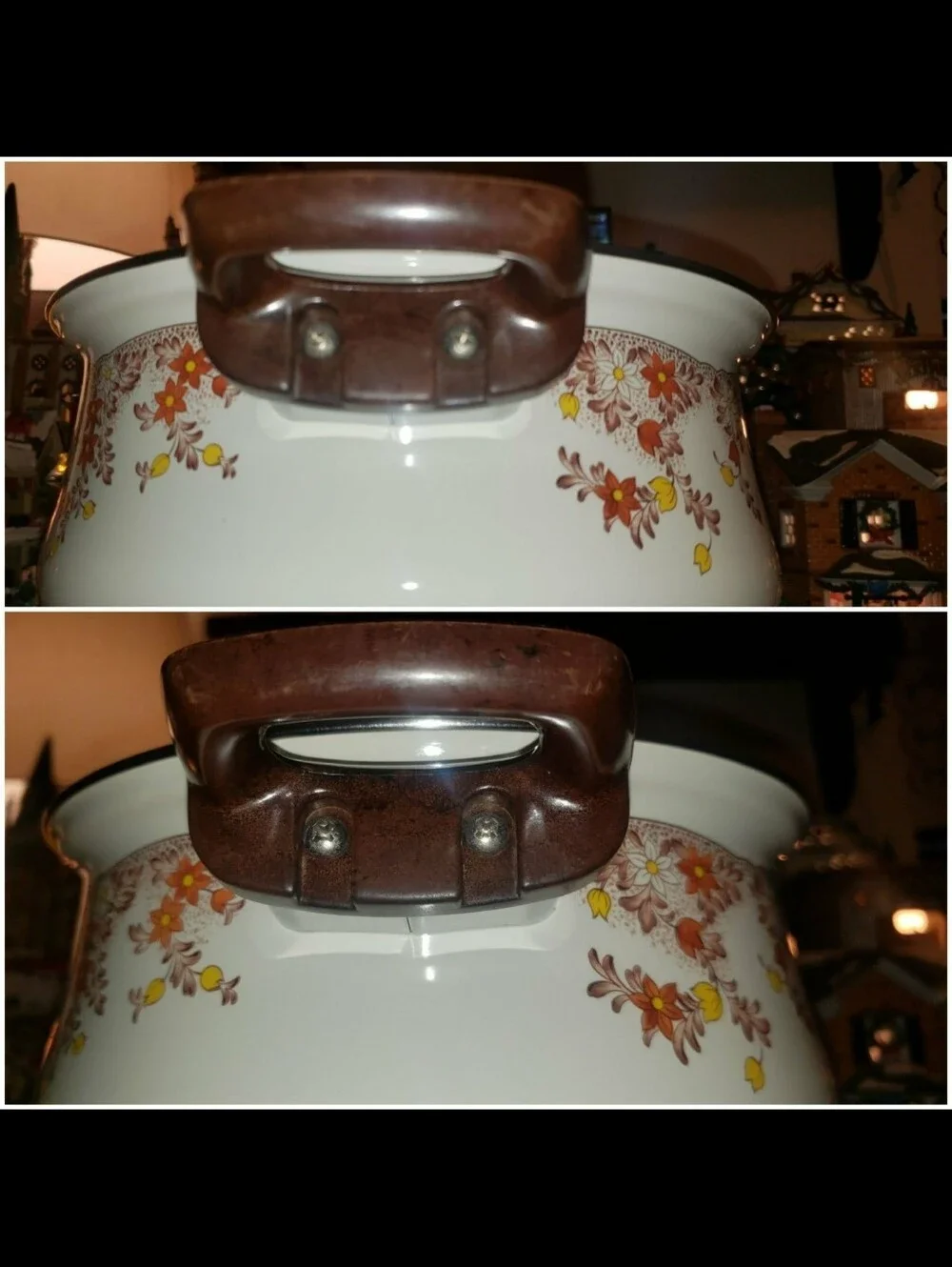 Vintage MCM Sanko Ware Enamelware Pot With Floral Design